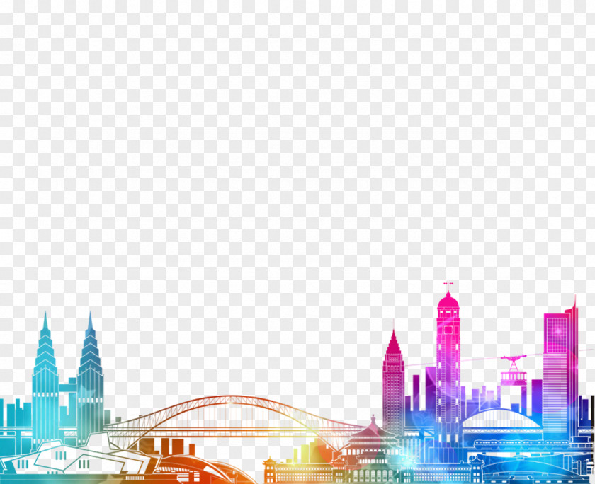 Colorful City Bridge Construction Silhouette Chongqing Architecture Logo PNG