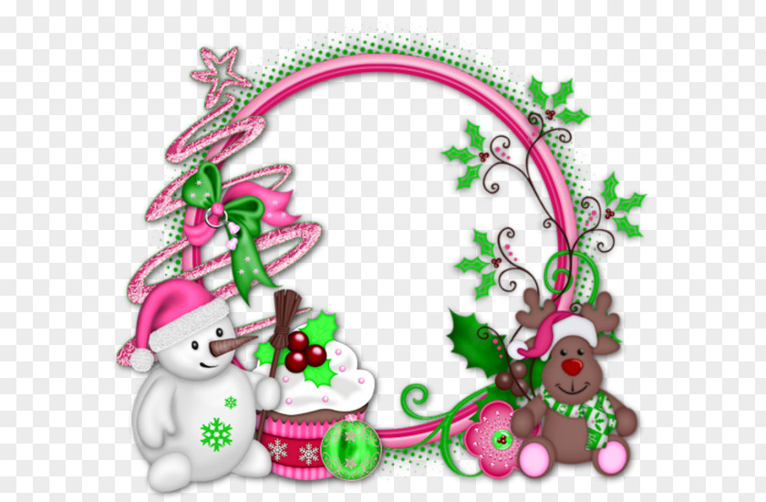 Cartoon Pink Circular Frame Snowman Elk Animation Film PNG