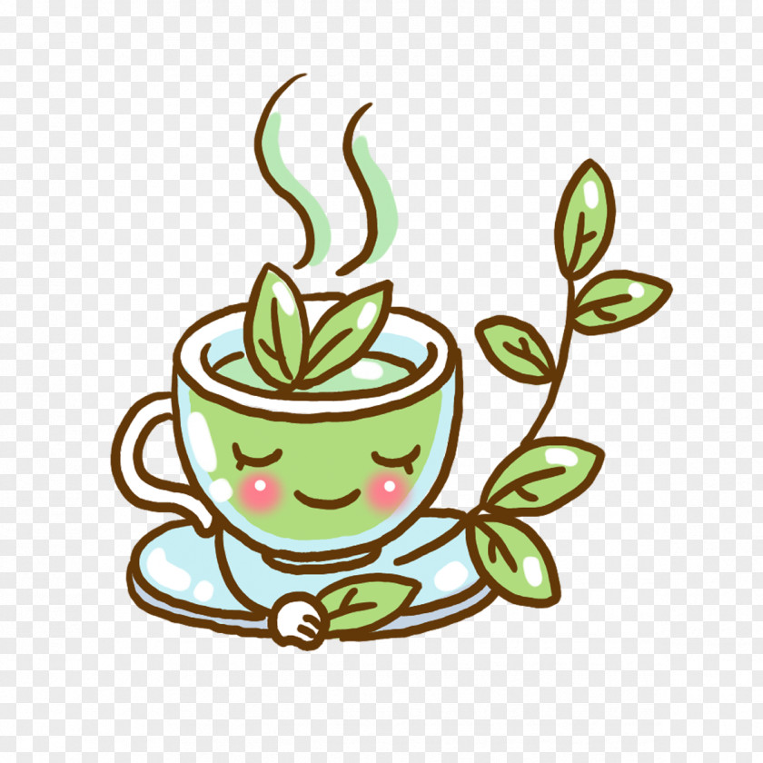 Hand-painted Green Tea Graphics Coffee Cartoon Illustration PNG