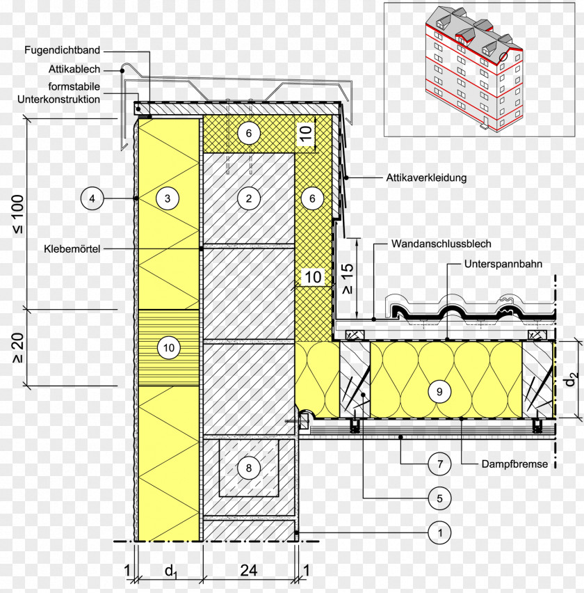 Atlastim At 32 Steildach Roof Exterior Insulation Finishing System Brandschutzstreifen Masonry Veneer PNG