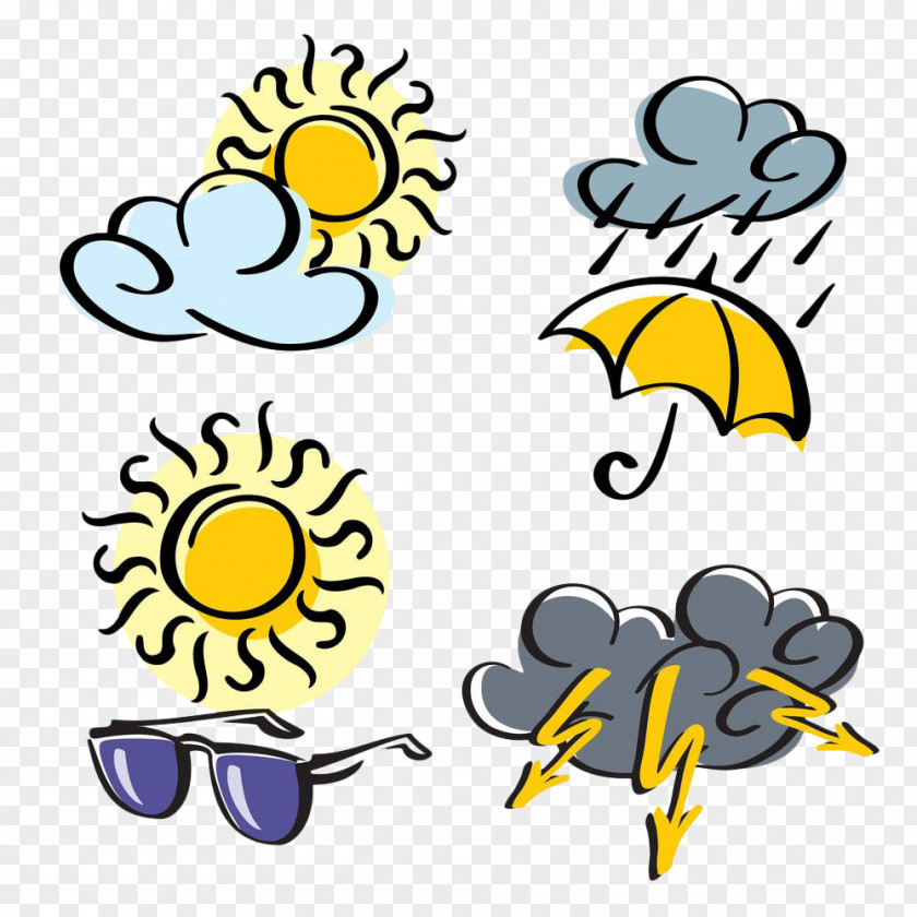 Hand-painted Weather Icon Yellow Graphic Design Cartoon Clip Art PNG