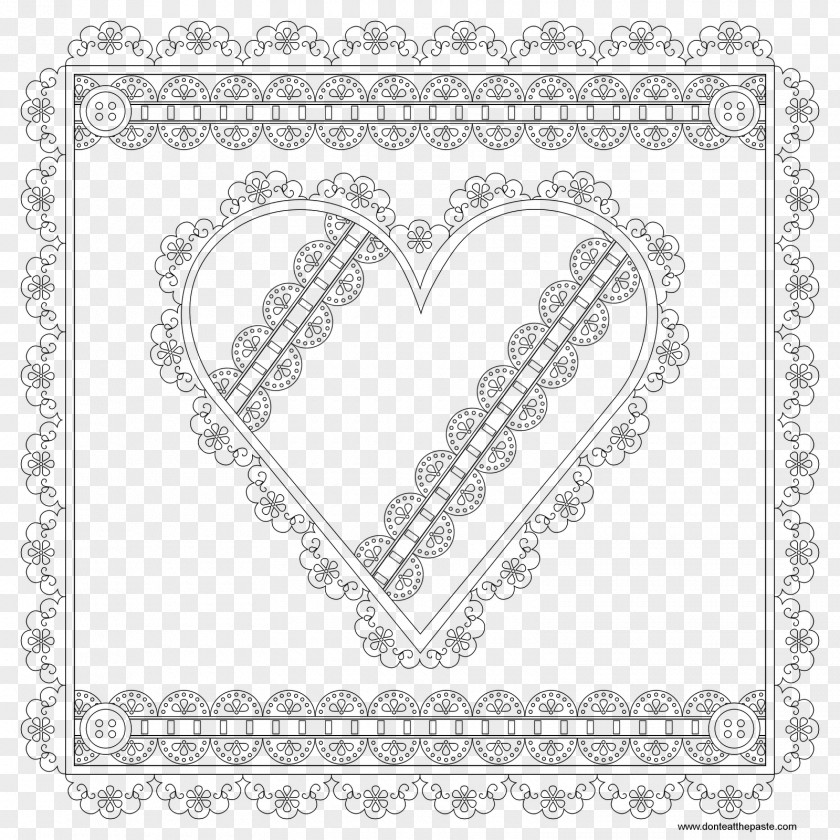 Mandala Heart Doily White Line Art Font PNG