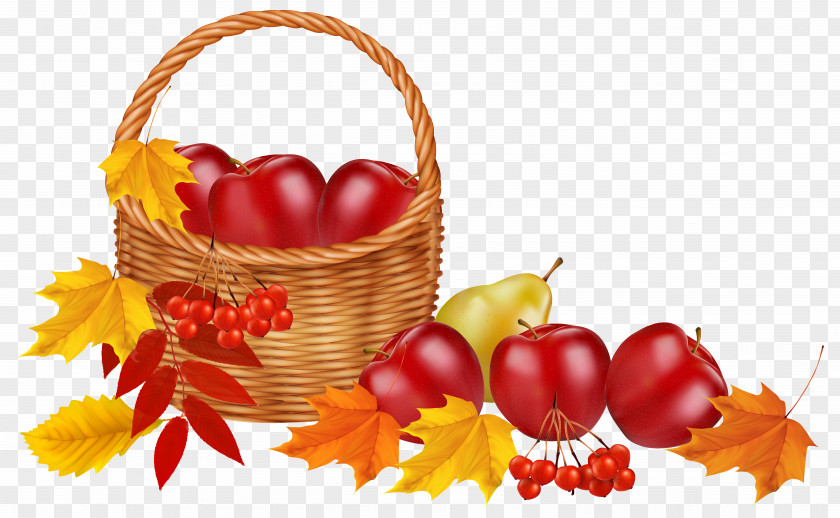 Basket With Fruits And Autumn Leaves Clipart Image Leaf Color Fruit Clip Art PNG