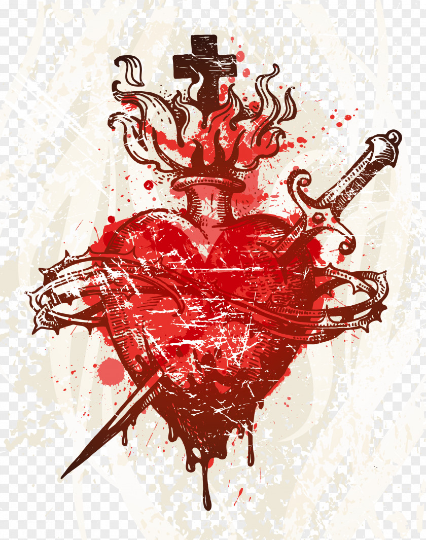 Bloody Piercing Heart Thorns Vector PNG