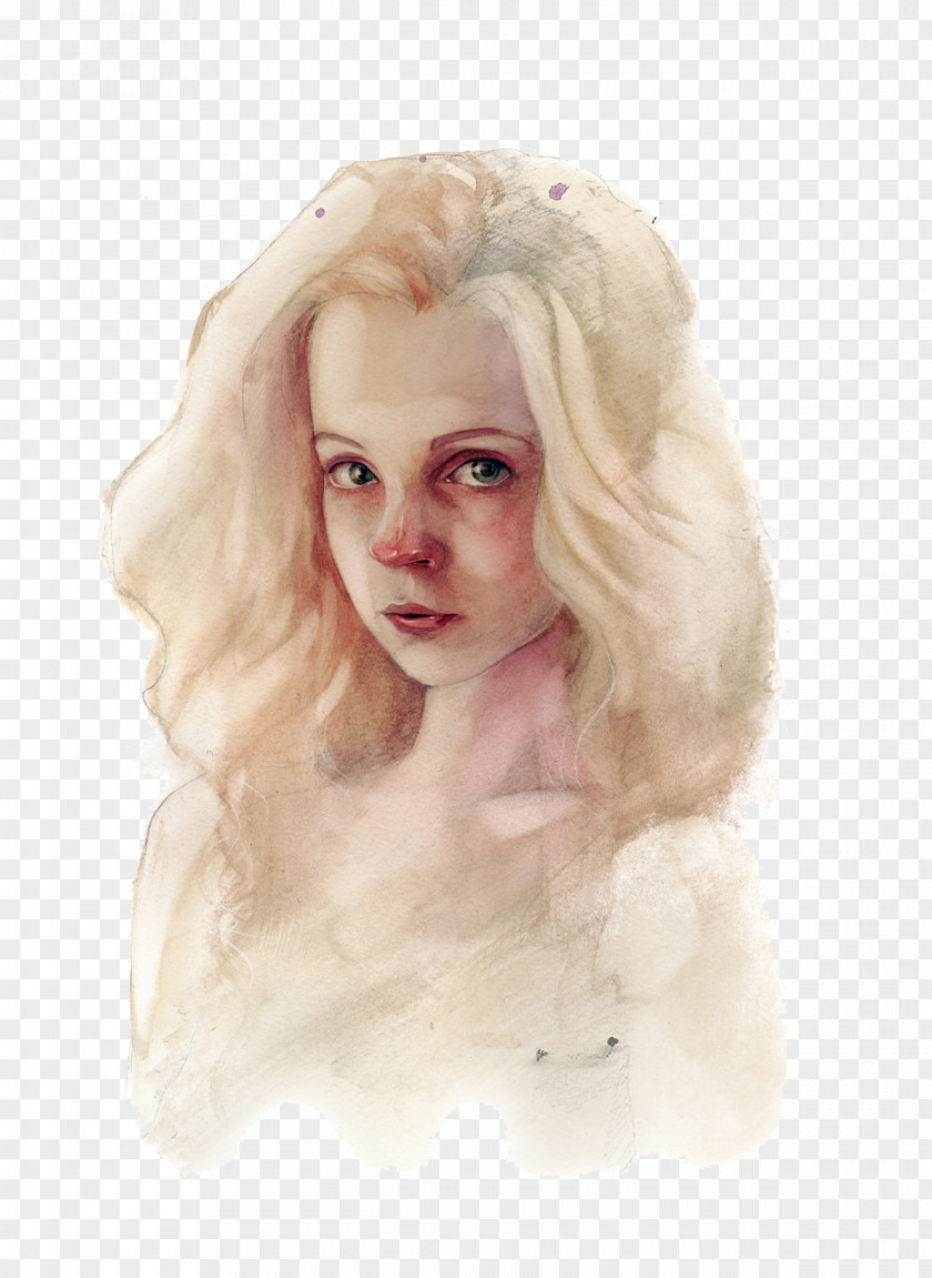 Blond Woman Portrait Watercolor Painting Illustrator PNG