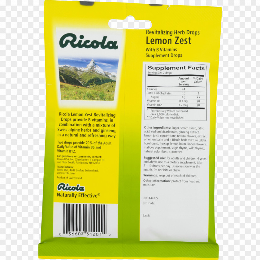 Lemon Ricola Throat Lozenge Herb Zest PNG