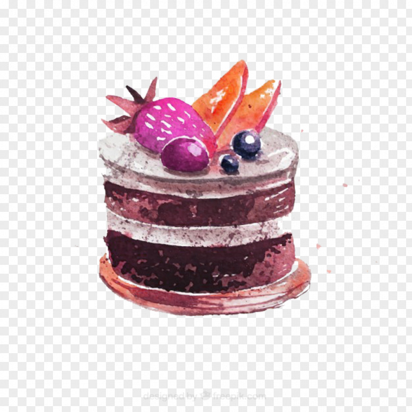 Black Forest Cake Picture Material Cupcake Chocolate Bakery Watercolor Painting Clip Art PNG