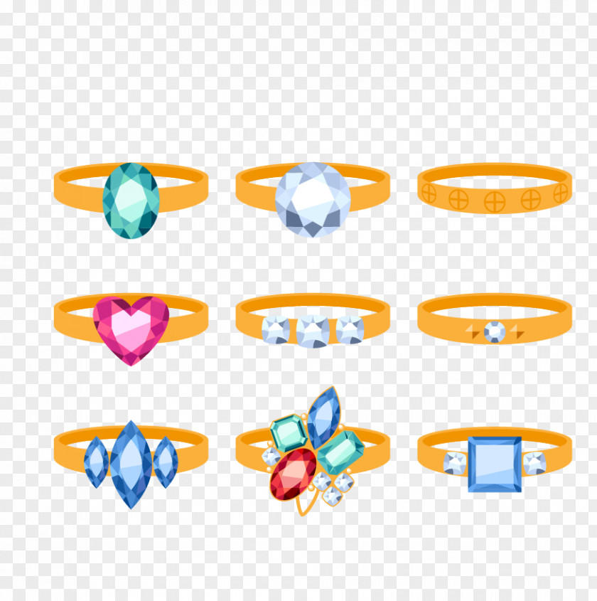 Various Types Of Diamond Ring Gemstone Ruby Illustration PNG