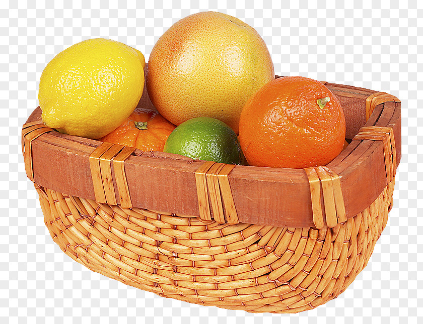 Bamboo Basket Of Fruit Grapefruit Lemon Clementine PNG