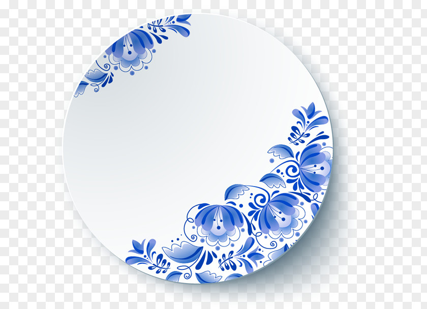 Plate Gzhel Blue And White Pottery Porcelain Ornament PNG