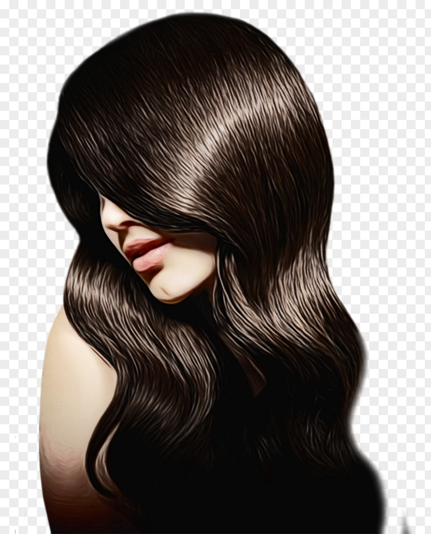 Long Hair Step Cutting Hairstyle Black Chin Coloring PNG