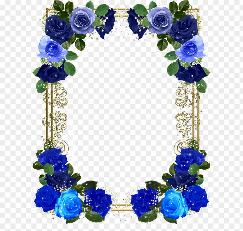 Blue Flower Border Rose Picture Frames PNG