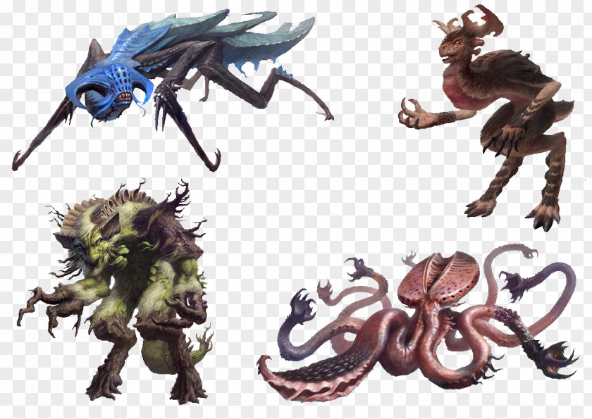 Four Monster Concept Art Legendary Creature Bestiary PNG