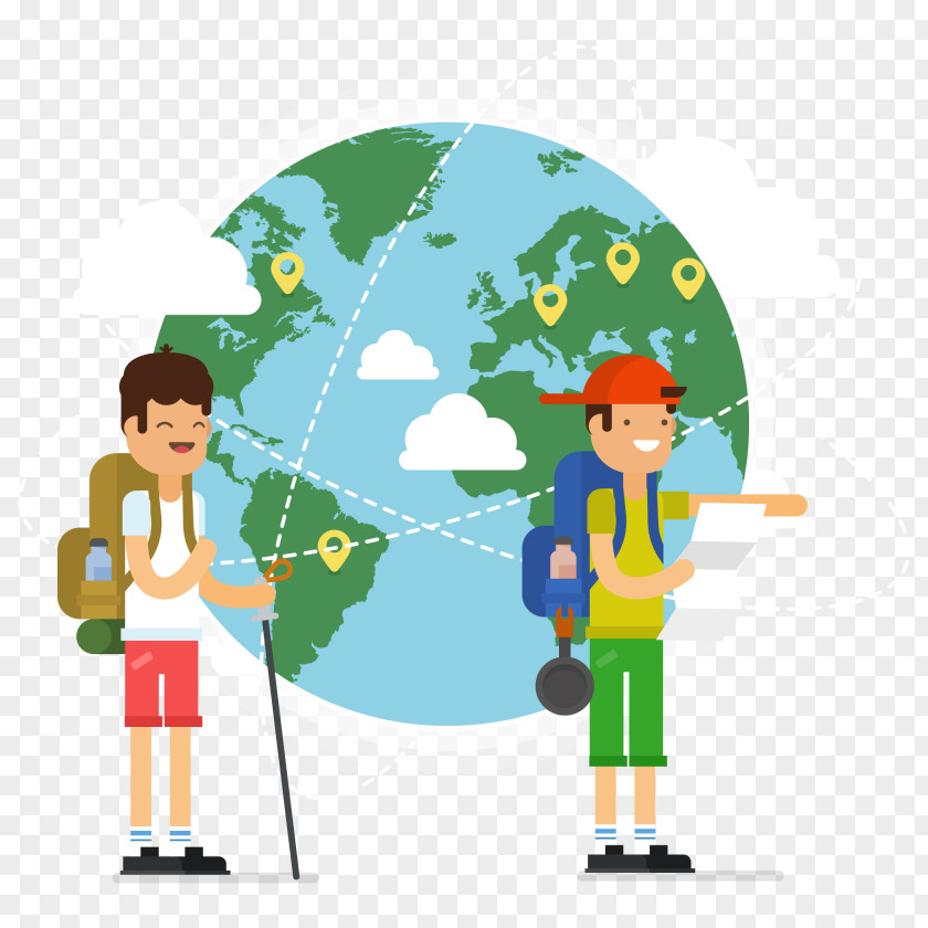 Vector Happy Tourist And World Map Globe PNG