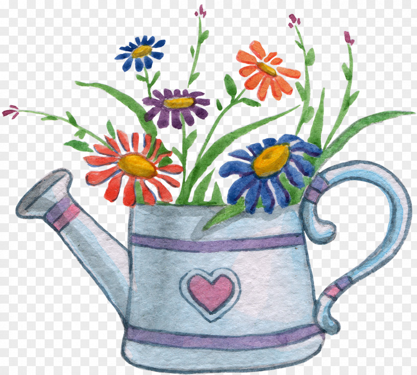 The Flowers In Kettle Watercolor Painting Photography Clip Art PNG