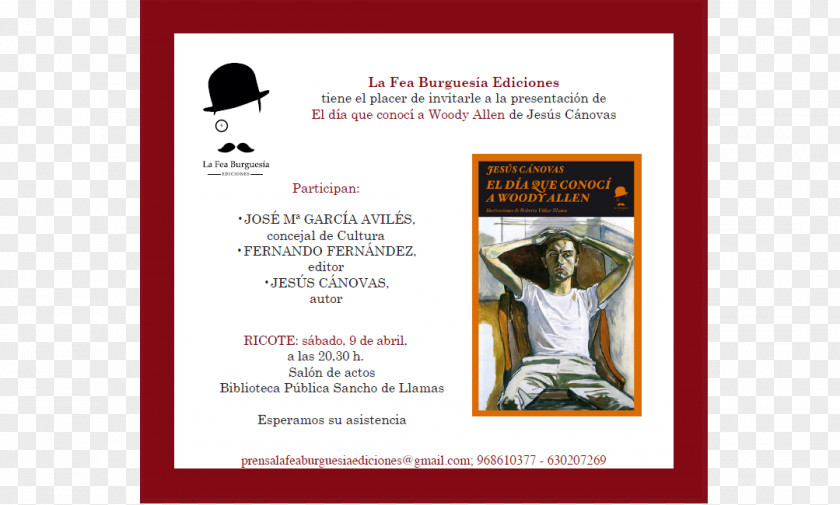 Woody Biblioteca Pública Municipal Sancho De Llamas Murcia Presentation Flyer La Fea Burguesía Ediciones PNG