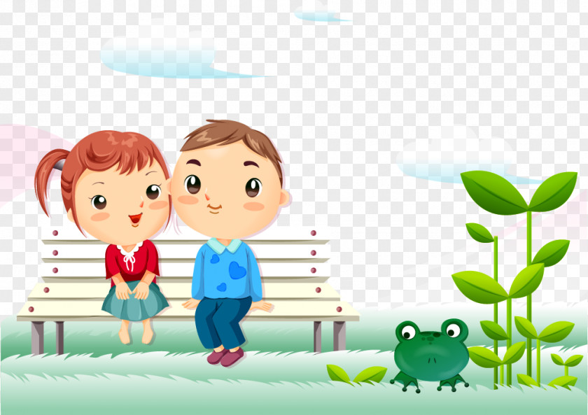 Fresh Cute Cartoon Child Seat Tree Frog Animation Couple Love Wallpaper PNG