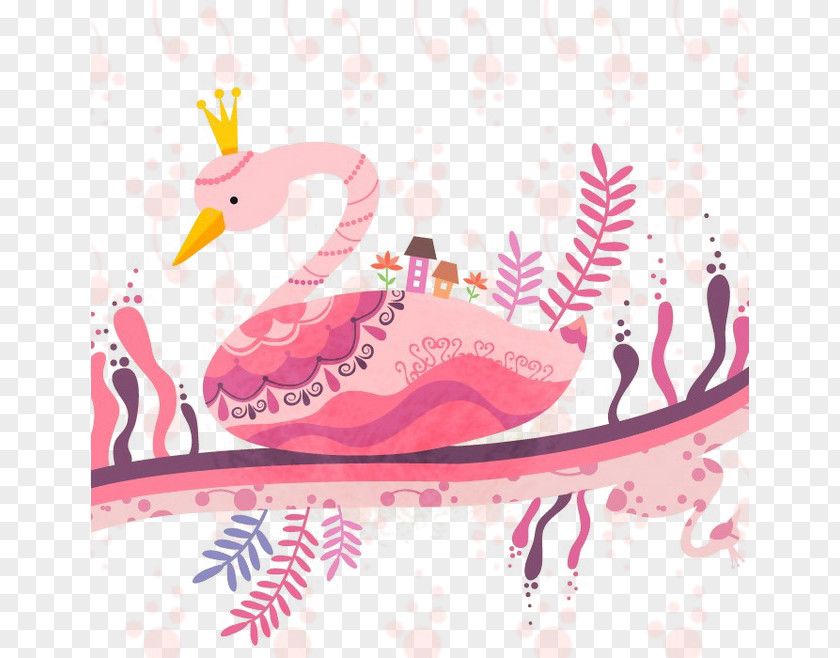 Vector Pink Swan Cygnini Cartoon Illustration PNG