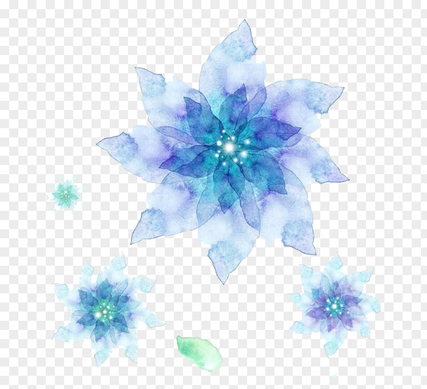 Blue Snowflake Watercolor Painting Illustration PNG