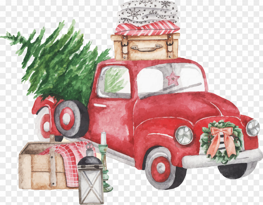 Santa Claus Watercolor Painting Christmas Day Car Tree PNG