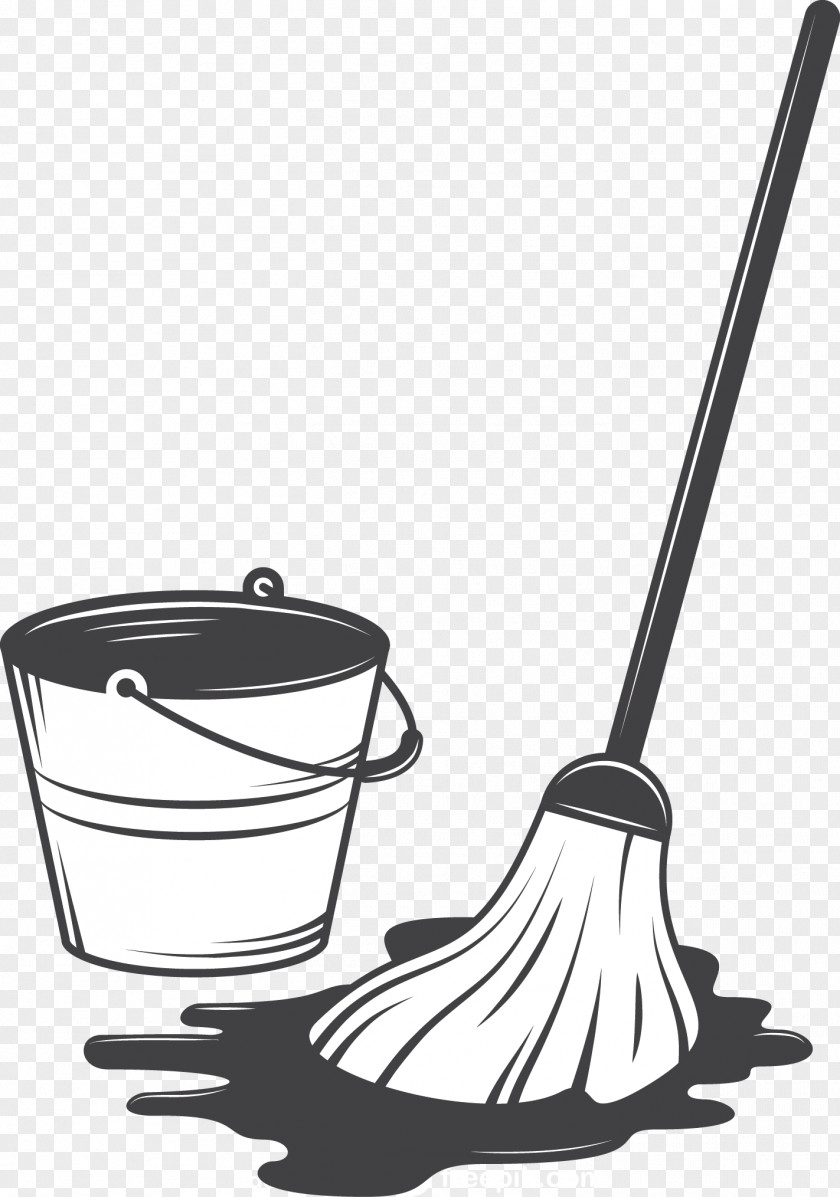 Mop And Bucket Cleaning Tool Illustration PNG