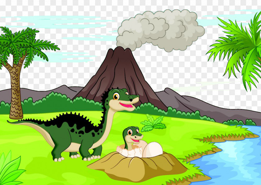 Volcanoes And Dinosaurs Cartoon Dinosaur Volcano Illustration PNG