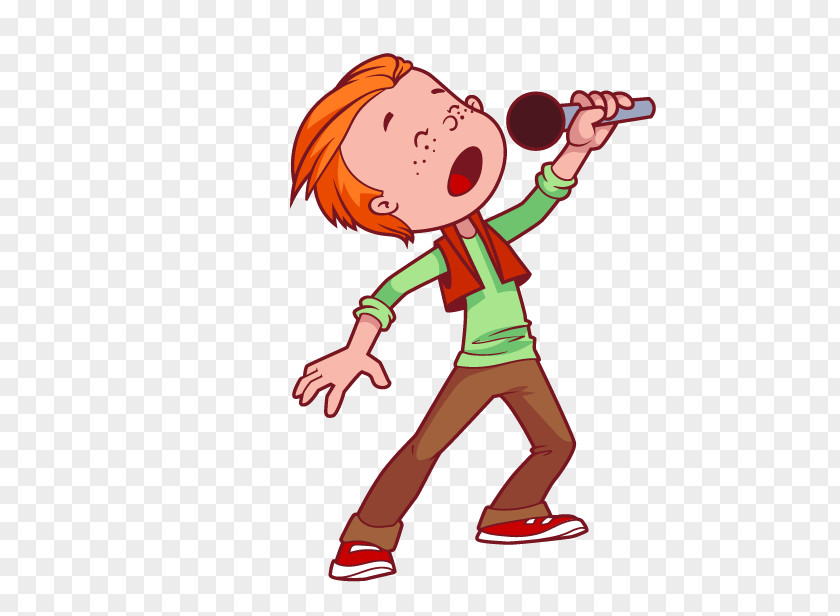 Singing Boy Microphone Cartoon Illustration PNG