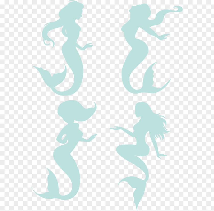 Mermaid Silhouette Vector Blue Text Pattern PNG