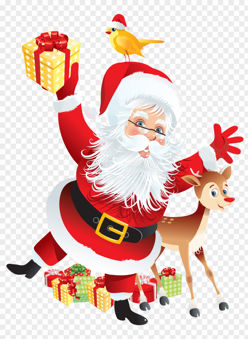 Santa Claus Reindeer Christmas Gift Wrapping PNG