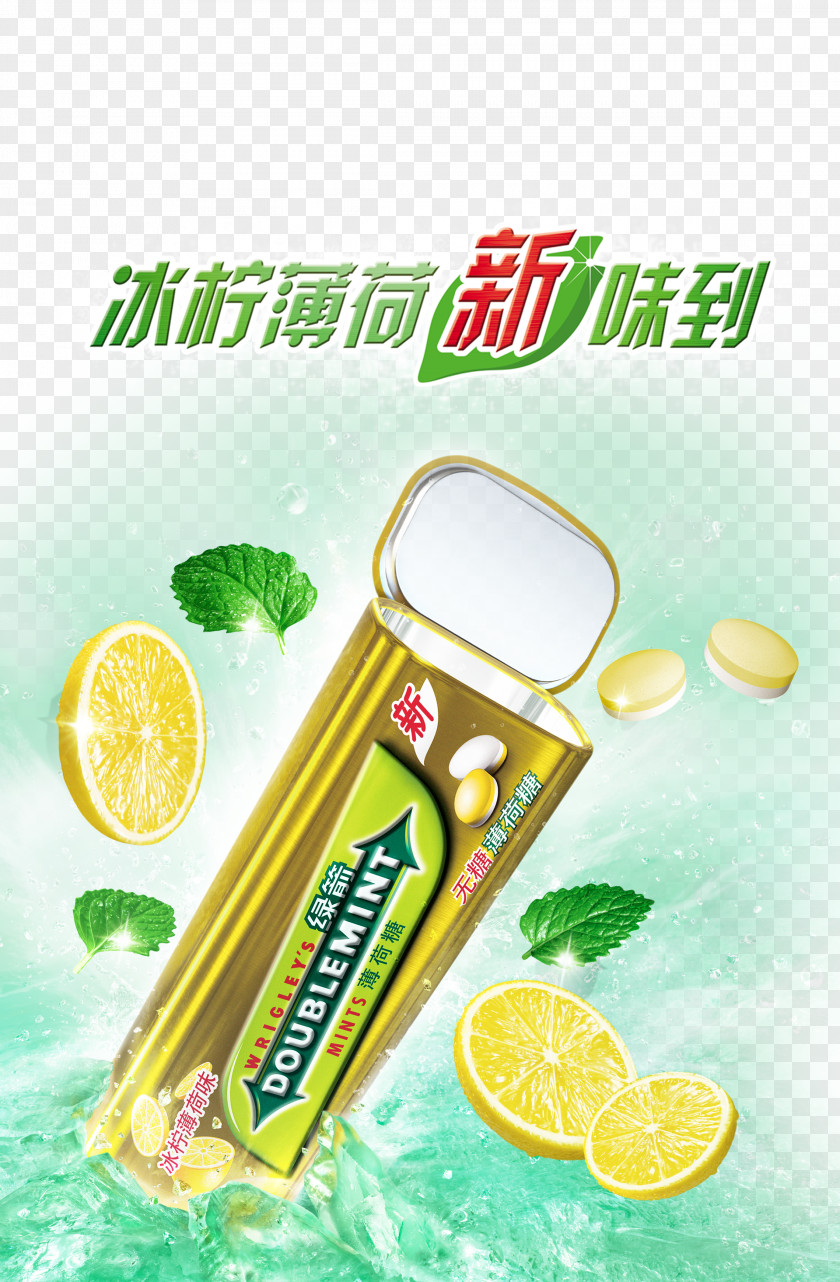 Ice Lemon Fresh Mint Gum Chewing Mentha Spicata Doublemint Extra PNG