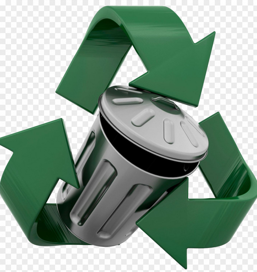 Green Trash Can Recycling Symbol Waste Container Tin PNG