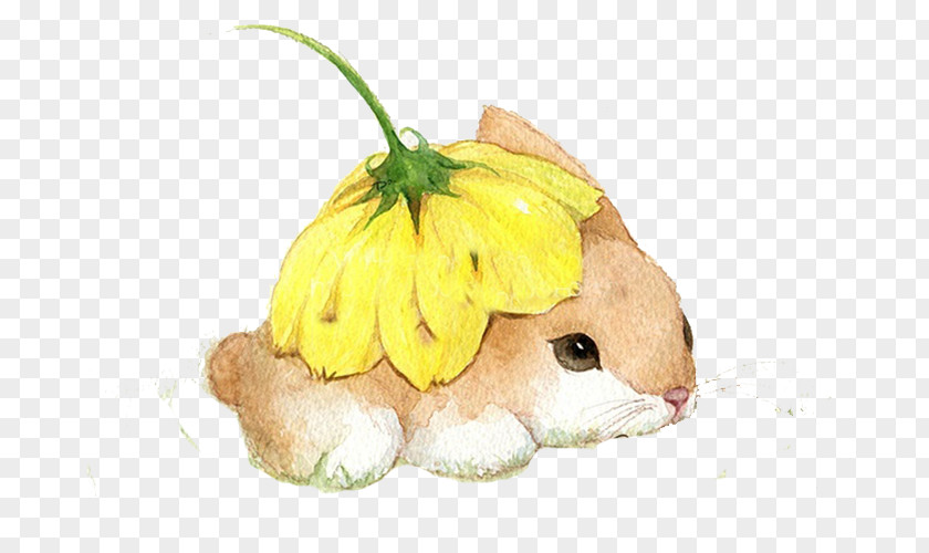 Rabbit Flower Under Watercolor Painting Illustration PNG