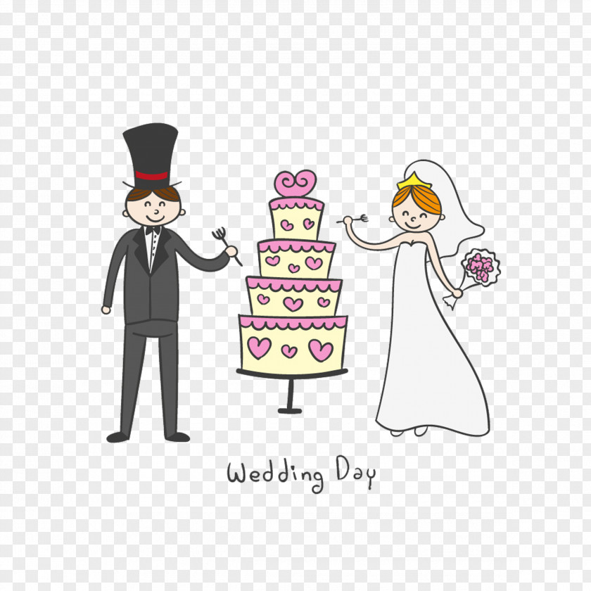 Cartoon Bride And Groom Wedding Cake Invitation Bridegroom PNG