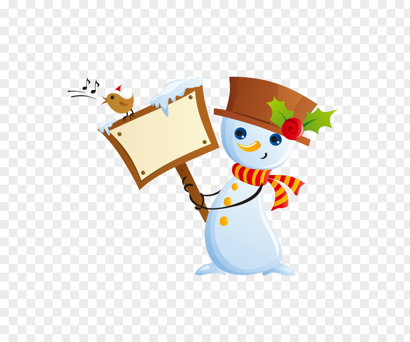 Christmas Snowman Holding A Wooden Sign Santa Claus PNG