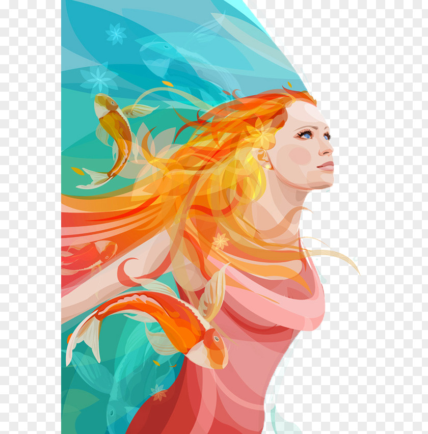 Watercolor Woman Vexel Drawing Illustration PNG