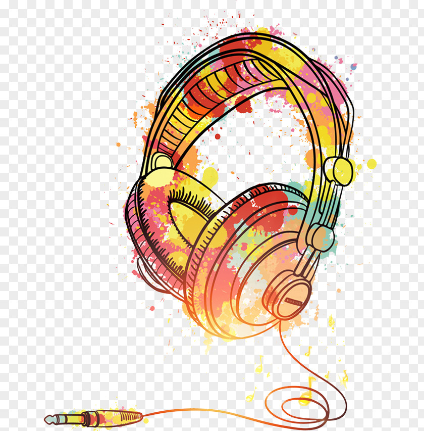Watercolor Headphones Poster PNG