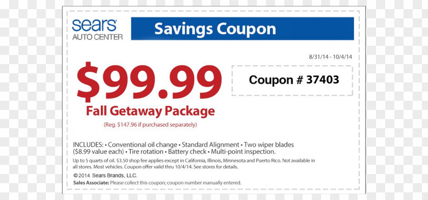 Sears Coupon Discounts And Allowances Code Customer Service PNG