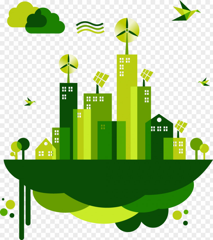 Cartoon Flat Green City Sustainability Location Research Building Management PNG