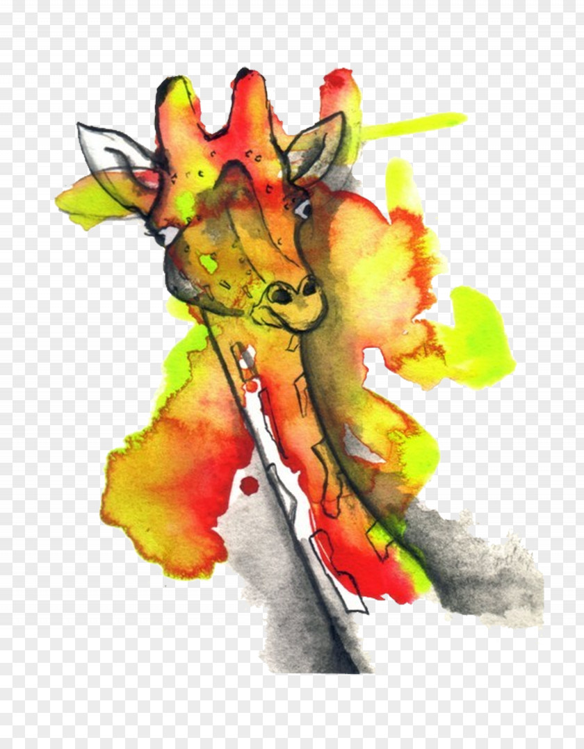 Sika Deer Cartoon Giraffe Watercolor Painting Illustration PNG