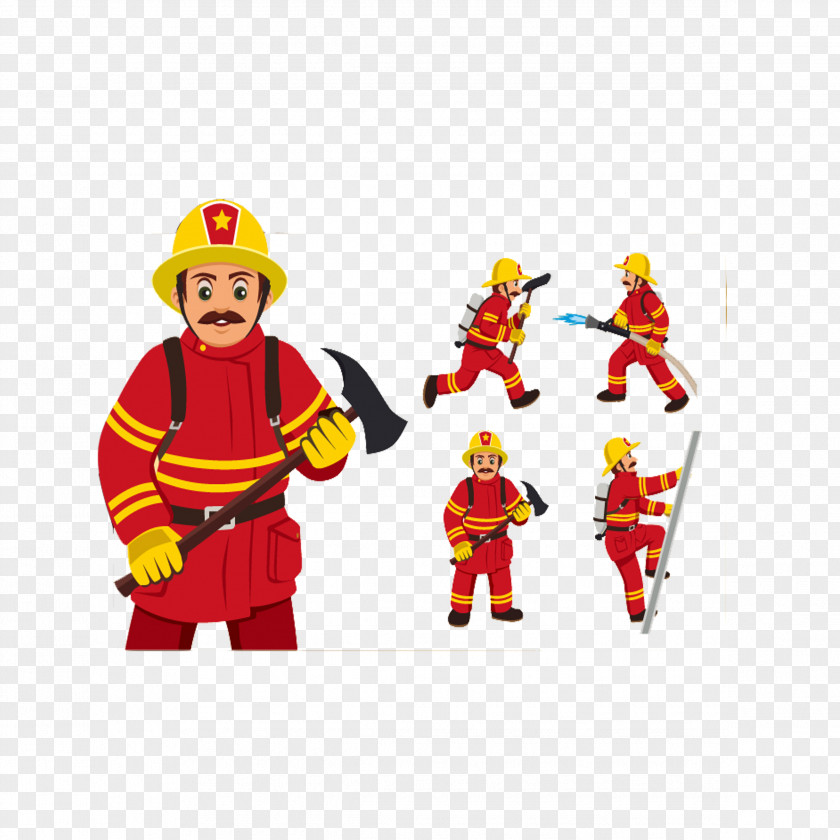 Hand Drawn Firefighter Cartoon Fire Engine PNG