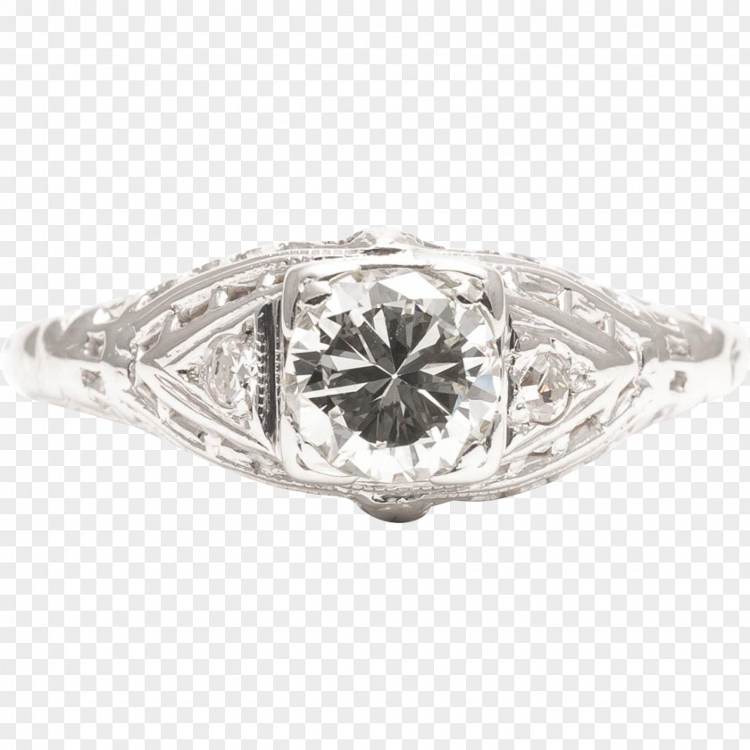 Silver Engagement Ring Gold Filigree Diamond PNG