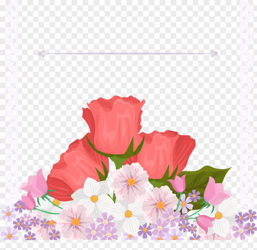 Handmade Rose Small Daisy Decorative Letter Border Flower Template Illustration PNG
