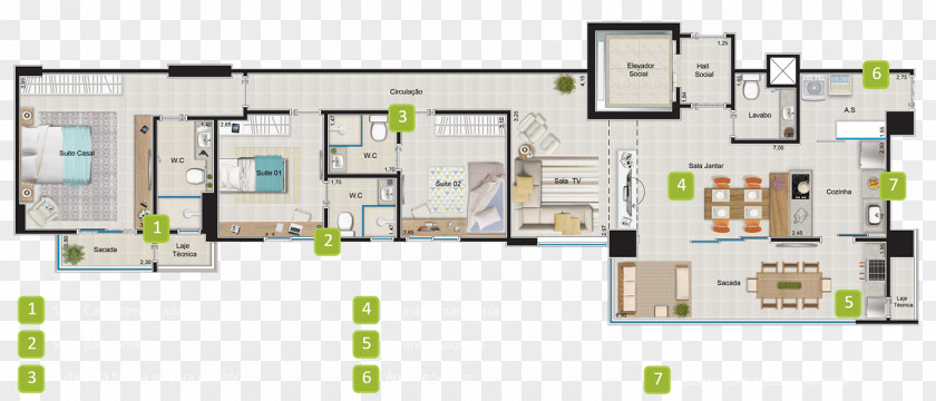 Apartment Floor Plan 3BS Construtora Jardim Botânico Suite PNG