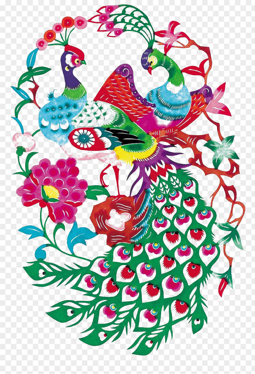 Paper-cut Peacock Painting China Chinese Paper Cutting Papercutting Folk Art PNG