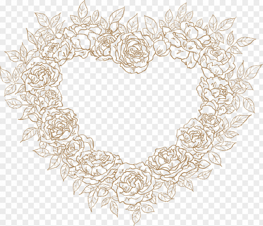 Heart-shaped Roses Border Artwork Circle Motif Pattern PNG
