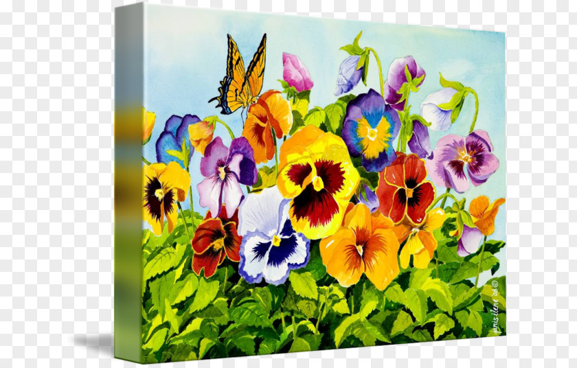 Glossy Butterflys Watercolor Painting Pansy Art Flower PNG