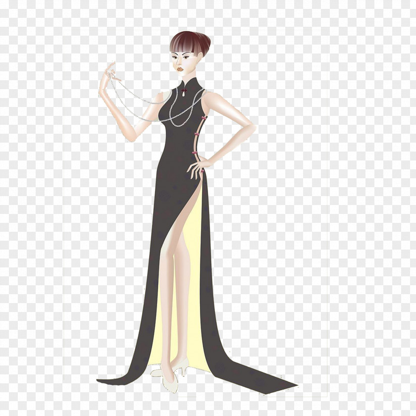 Fashion Woman Gown Shoulder Cartoon PNG