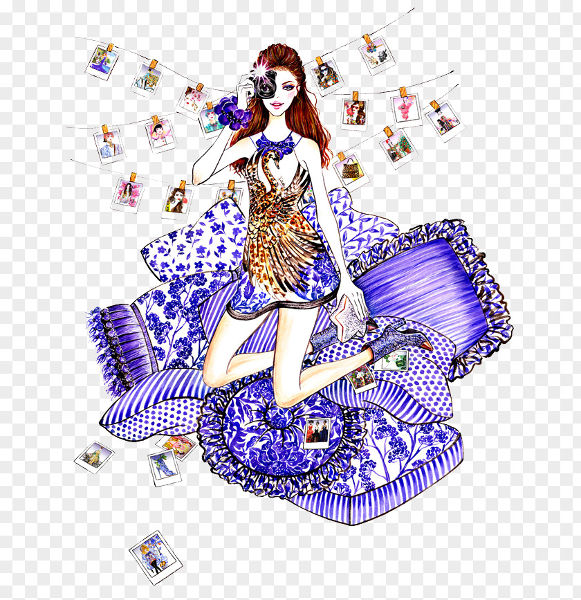 Hand-painted House Women Chanel Fashion Illustration Drawing PNG