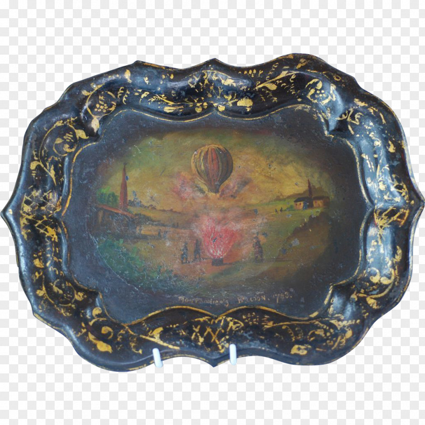 Hand Painted Hot-air Balloon Platter Tableware Montgolfier Brothers Plate Metal PNG