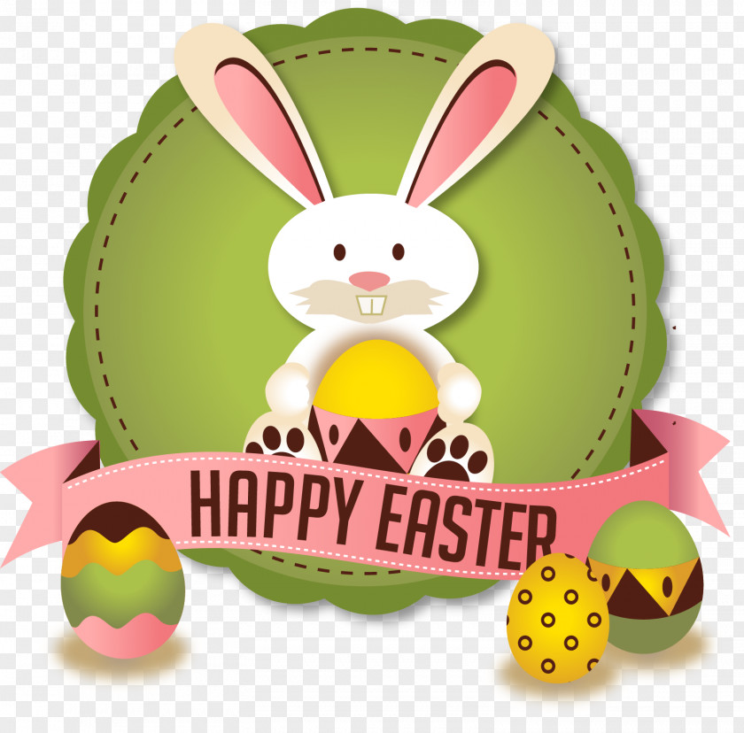 Vector Easter Bunny Badge Egg Greeting Card PNG